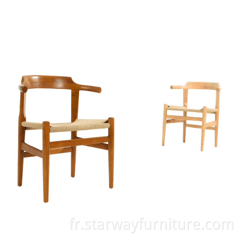 Classique moderne Hans Wegner en bois massif avec chaise de salle à manger en corde en papier